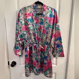Victoria’s Secret Vintage Gold Label Floral Satin Night Dressing Robe